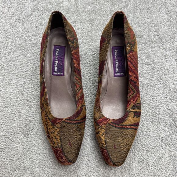 Phyllis Poland Shoes - Phyllis Poland Tapestry Pointed Toe Kitten Heels Womens 8B Multi-Color Retro